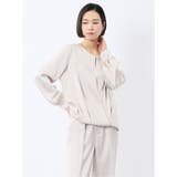 光沢サテン 長袖プルオーバーブラウス(セットアップ可能) | TAKA-Q WOMEN | 詳細画像1