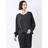 75紺 | 光沢サテン 長袖プルオーバーブラウス(セットアップ可能) | TAKA-Q WOMEN