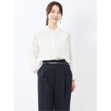 02アイボリー | ブロード バンドカラー フリル長袖ブラウス | TAKA-Q WOMEN