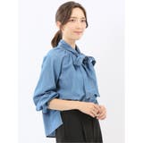 ボウタイ付き バンドカラー デニムブラウス | TAKA-Q WOMEN | 詳細画像15 