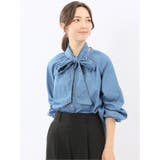 73サックス | ボウタイ付き バンドカラー デニムブラウス | TAKA-Q WOMEN