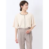 33ベージュ | バイカラー 半袖プルオーバーブラウス | TAKA-Q WOMEN