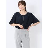 75紺 | バイカラー 半袖プルオーバーブラウス | TAKA-Q WOMEN