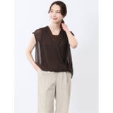 35こげ茶 | 楊柳二重 ノースリ プルオーバーブラウス | TAKA-Q WOMEN