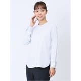 01白 | 【WEB限定】形態安定 ストライプ柄 バンドカラー長袖ブラウス | TAKA-Q WOMEN