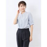73サックス | バンドカラー パフスリーブ 比翼ブラウス | TAKA-Q WOMEN