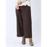 35こげ茶 | ツイードライク タックワイドパンツ | TAKA-Q WOMEN