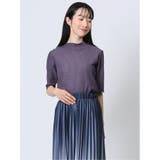 80パープル | ストレッチレース調 ハイネック半袖プルオーバー | TAKA-Q WOMEN