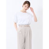 01白 | 綿スムス クルーネック パフギャザーTシャツ | TAKA-Q WOMEN