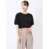 05黒 | 綿スムス クルーネック パフギャザーTシャツ | TAKA-Q WOMEN