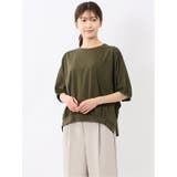 54カーキ | 異素材切替 クルーネック ドルマンプルオーバー | TAKA-Q WOMEN