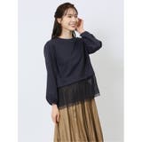 75紺 | 裾プリーツ クルーネック 長袖プルオーバー | TAKA-Q WOMEN