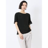 05黒 | カットジョーゼット 切替 半袖プルオーバー | TAKA-Q WOMEN