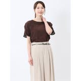 35こげ茶 | カットジョーゼット 切替 半袖プルオーバー | TAKA-Q WOMEN
