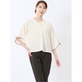 02アイボリー | カットジョーゼット 配色 7分袖プルオーバー | TAKA-Q WOMEN