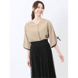 33ベージュ | カットジョーゼット 配色 7分袖プルオーバー | TAKA-Q WOMEN