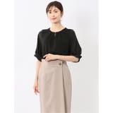 05黒 | シルケットポンチ ビジュー付き 半袖プルオーバー | TAKA-Q WOMEN