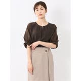 35こげ茶 | シルケットポンチ ビジュー付き 半袖プルオーバー | TAKA-Q WOMEN