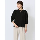 05黒 | デザインネック 7分袖プルオーバー | TAKA-Q WOMEN
