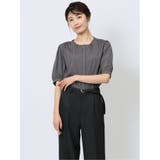 06グレー | 比翼 クルーネック 半袖ブラウソー | TAKA-Q WOMEN