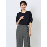 75紺 | 比翼 クルーネック 半袖ブラウソー | TAKA-Q WOMEN