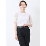 01白 | レース切替 クルーネック 半袖プルオーバー | TAKA-Q WOMEN