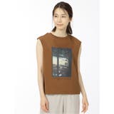 34キャメル | 転写プリント フレンチスリーブプルオーバー | TAKA-Q WOMEN