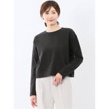 05黒 | クロップド クルーネック長袖Ｔシャツ | TAKA-Q WOMEN