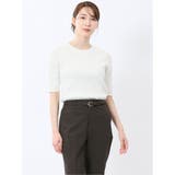 01白 | 快適機能 リブ クルーネック 半袖ニット | TAKA-Q WOMEN