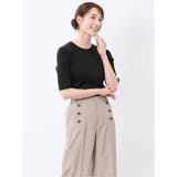 05黒 | 快適機能 リブ クルーネック 半袖ニット | TAKA-Q WOMEN