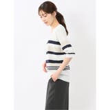 快適機能 ボーダー Vネック 半袖ニット | TAKA-Q WOMEN | 詳細画像2