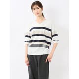 01白 | 快適機能 ボーダー Vネック 半袖ニット | TAKA-Q WOMEN