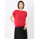 10赤 | 快適機能 無地 フレンチ袖 クルーニット | TAKA-Q WOMEN
