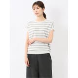 01白 | 快適機能 ボーダー フレンチ袖 クルーニット | TAKA-Q WOMEN