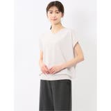 01白 | 快適機能 無地 フレンチ袖 Vネックニット | TAKA-Q WOMEN