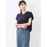 75紺 | 快適機能 無地 フレンチ袖 Vネックニット | TAKA-Q WOMEN