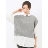 04グレー | ウォッシャブル 地柄 バックスリット ニットベスト | TAKA-Q WOMEN