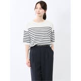 01白 | 快適機能 ゆるボーダー クルーネック 半袖ニット | TAKA-Q WOMEN