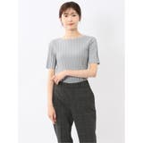 04グレー | 快適機能 ワイドリブ クルーネック 半袖ニット | TAKA-Q WOMEN