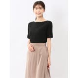 05黒 | 快適機能 ワイドリブ クルーネック 半袖ニット | TAKA-Q WOMEN