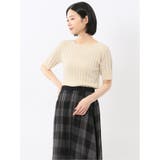 33ベージュ | 快適機能 ワイドリブ クルーネック 半袖ニット | TAKA-Q WOMEN