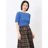 70青 | 快適機能 ワイドリブ クルーネック 半袖ニット | TAKA-Q WOMEN