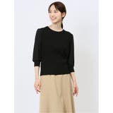 05黒 | 7分袖ジョーゼット リブニットプルオーバー | TAKA-Q WOMEN