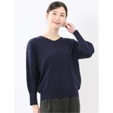 75紺 | ハンドウォッシャブル センターハギ Vネック ニットプルオーバー | TAKA-Q WOMEN