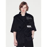 黒 | ストライププリント半袖BIGシャツ | TAKA-Q MEN