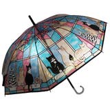 【52】パープル | ねこ柄 ステンドグラス風 ビニール ジャンプ傘 猫 ネコ雨傘 | macocca