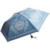 【32】ブルー | 晴雨兼用傘 ダマスク柄 折畳み傘 日傘 | macocca