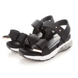 ブラック | Realta(レアルタ) リボンがかわいいベルクロエアー底スポーツ サンダル | Mafmof