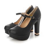 ブラック・PU | Mafmof(マフモフ) チェーン付きヒールストーム入り厚底ヒール パンプス | Mafmof