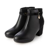 ブラックPU・ブラックスエード | Realta(レアルタ)ビジューチャーム付き厚底フラワーカットショートブーツ | Mafmof